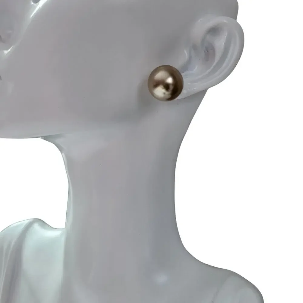 Peachy Blush Rose Pearlescent Stud Earrings - Classic 1 cm Pierced - Picture 3 of 7